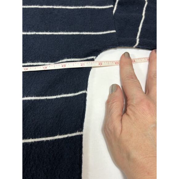 J Crew Open Front Cardigan Navy Blue White Stripe Small Pockets Tie Front - Picture 5 of 10